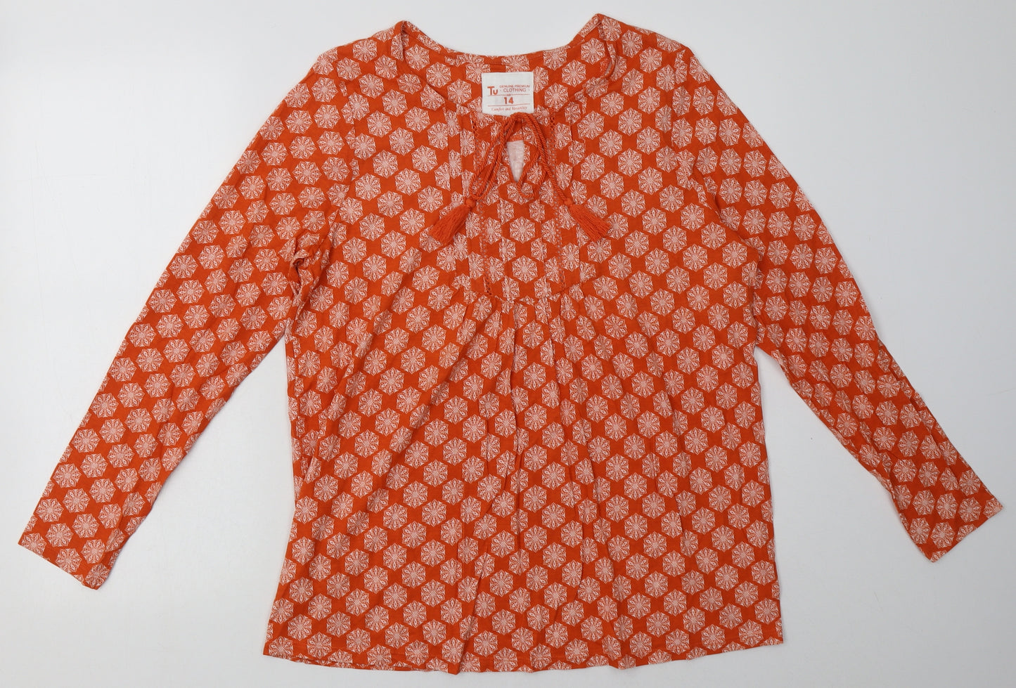 sainsburys Womens Orange Geometric Cotton Pullover Sweatshirt Size 14  Pullover