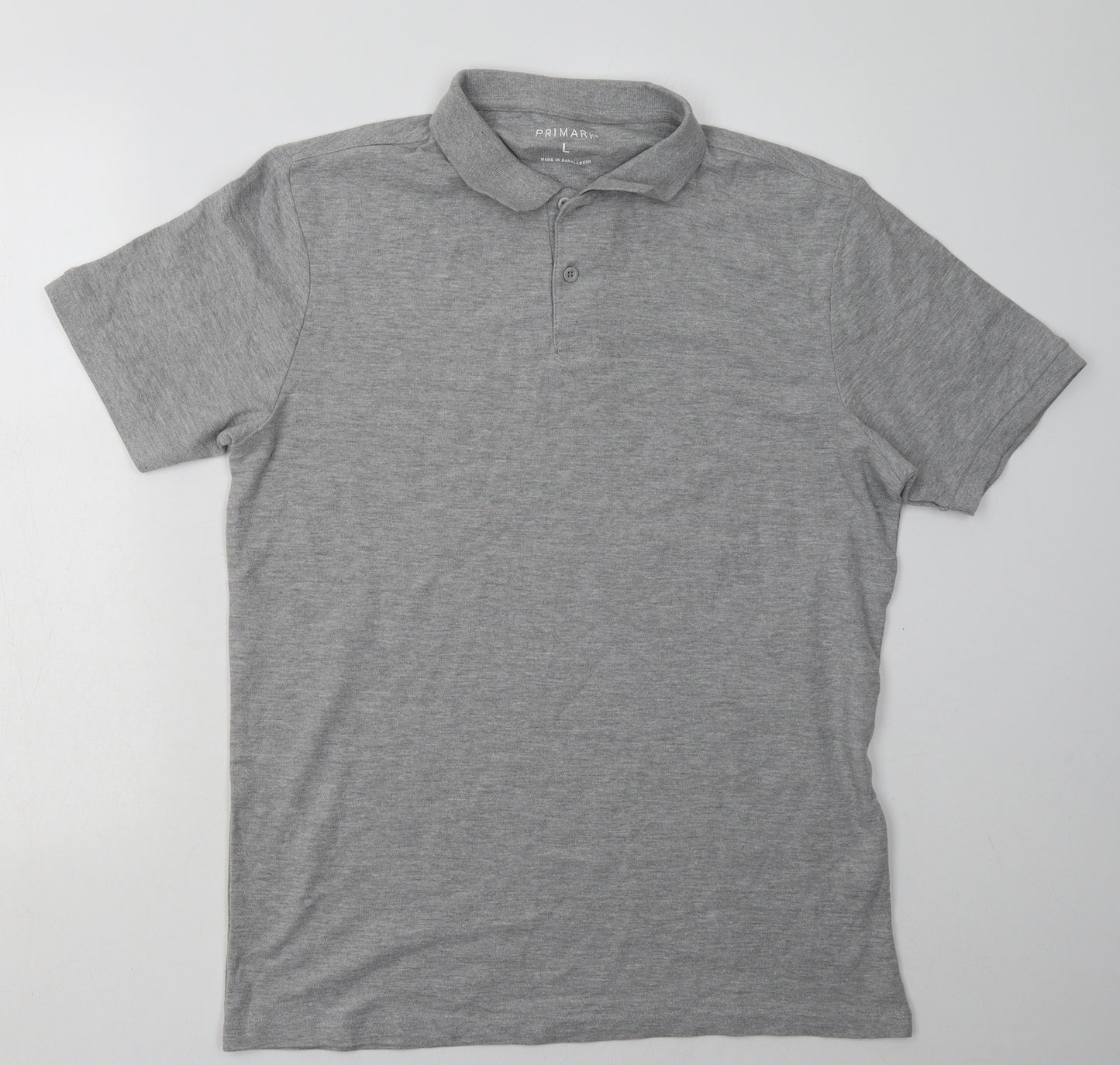 Primark Mens Grey  Cotton  Polo Size L Collared Button