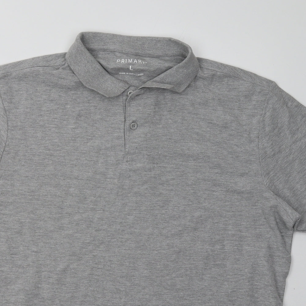 Primark Mens Grey  Cotton  Polo Size L Collared Button