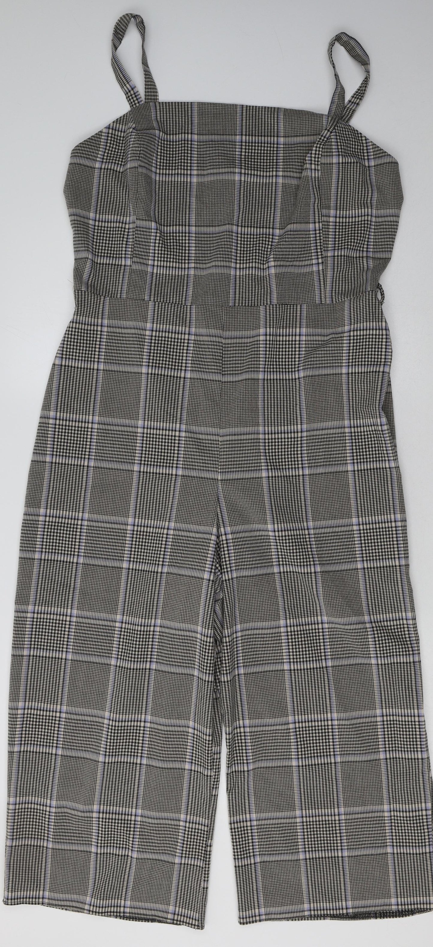 Primark Womens Black Check Polyester Jumpsuit One-Piece Size 16  Zip