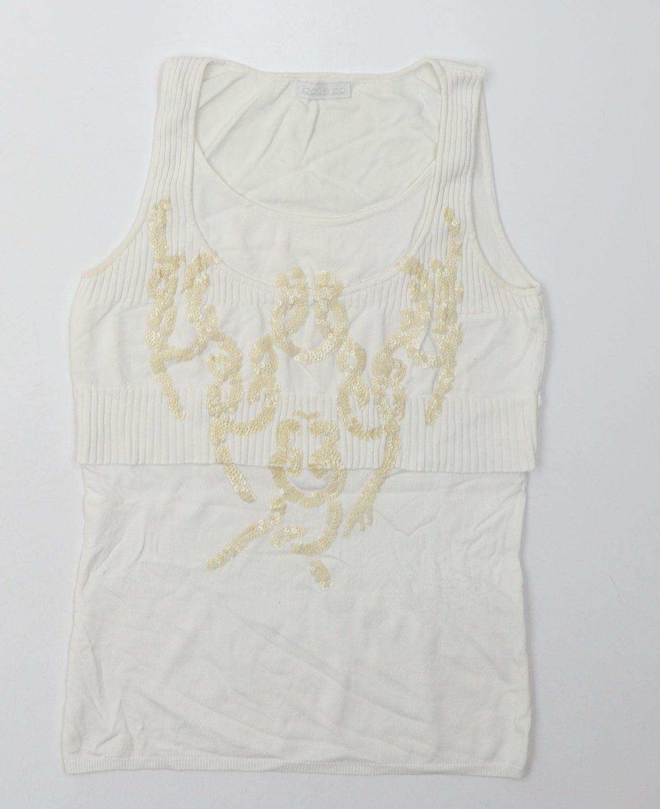 Bolero Womens White Geometric Viscose Basic Tank Size S Crew Neck