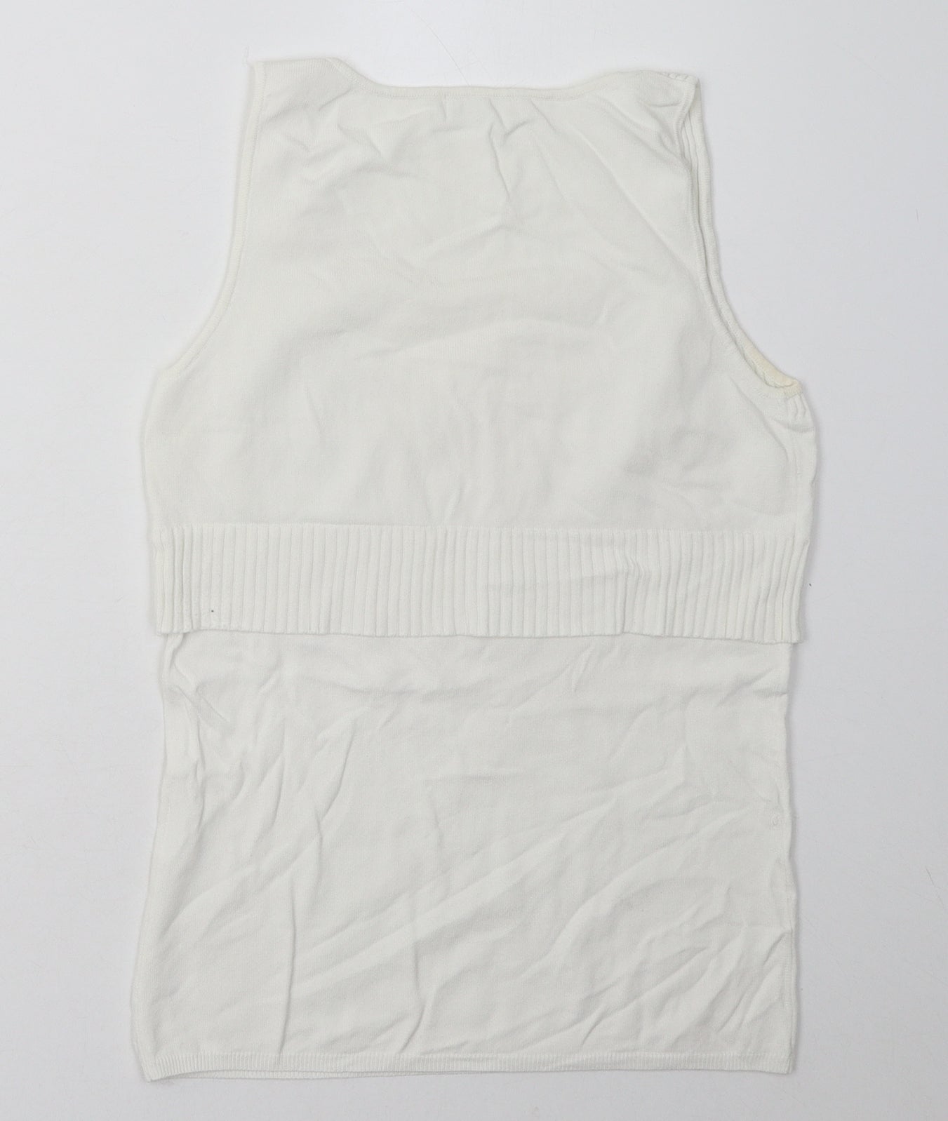 Bolero Womens White Geometric Viscose Basic Tank Size S Crew Neck