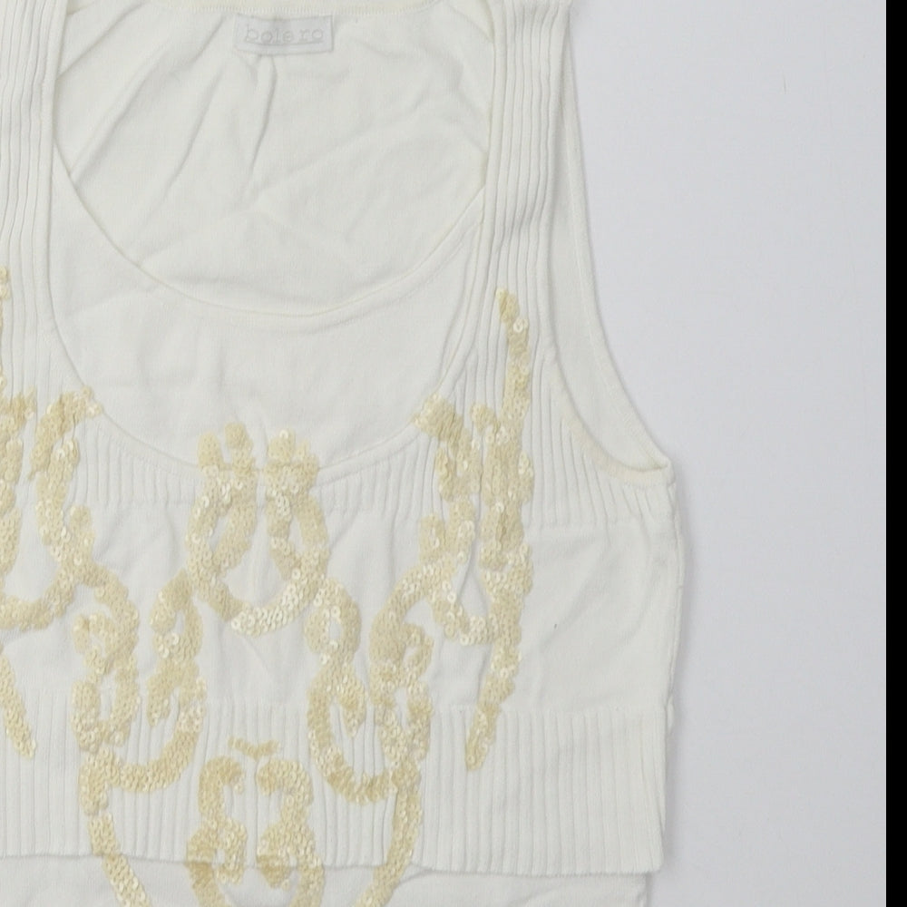 Bolero Womens White Geometric Viscose Basic Tank Size S Crew Neck