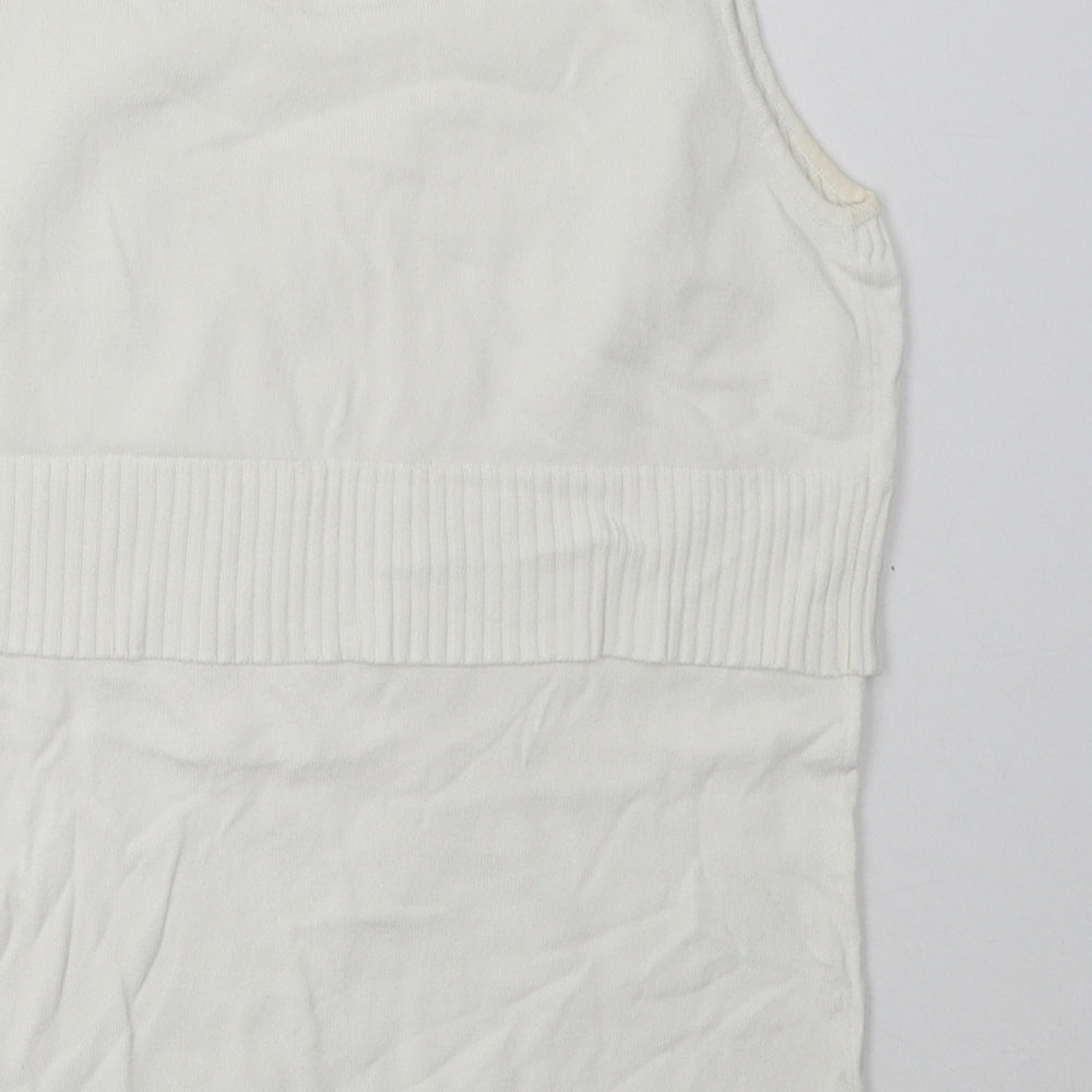 Bolero Womens White Geometric Viscose Basic Tank Size S Crew Neck