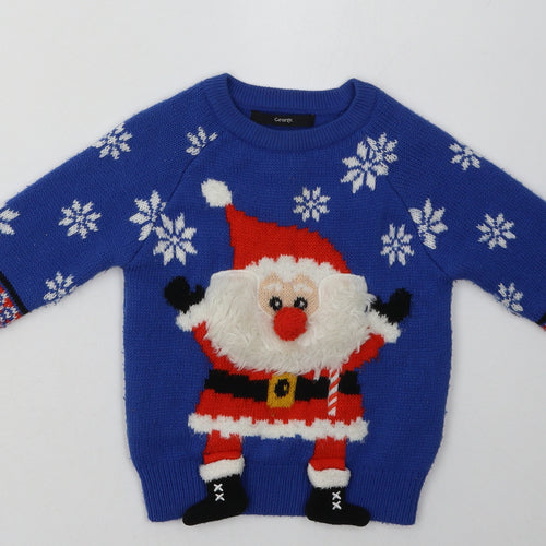 George Boys Blue Geometric Acrylic Pullover Sweatshirt Size 2 Years  Pullover - Christmas