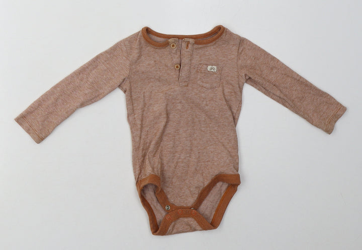 sainsburys Baby Brown Cotton Babygrow One-Piece Size 6-9 Months Button