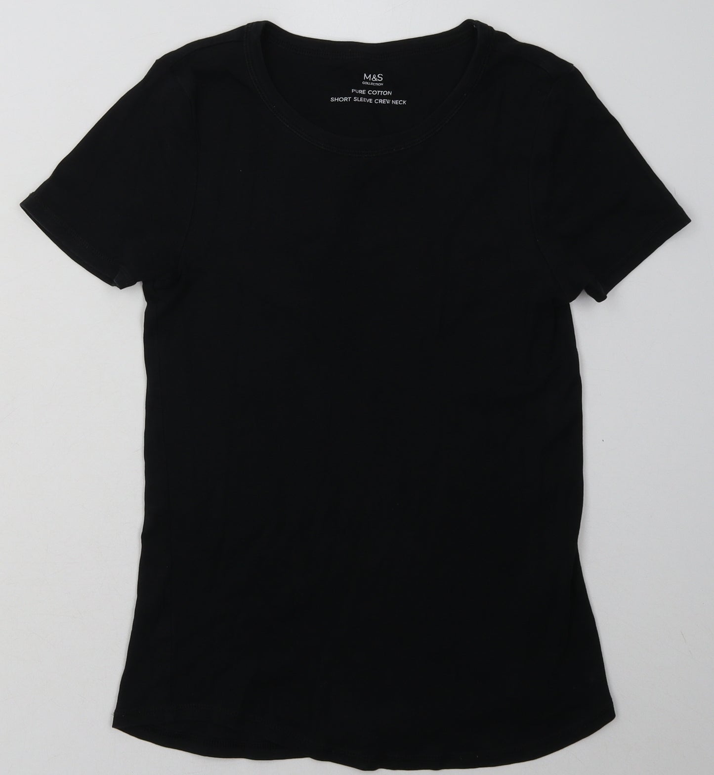 Marks and Spencer Womens Black  Cotton Basic T-Shirt Size 10 Crew Neck