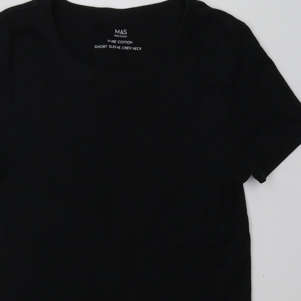 Marks and Spencer Womens Black  Cotton Basic T-Shirt Size 10 Crew Neck