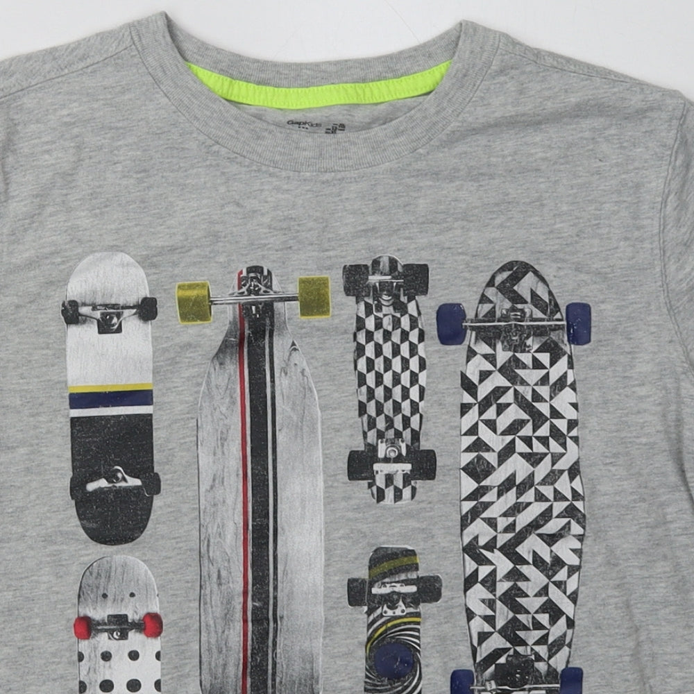 Gap Boys Grey Geometric Cotton Basic T-Shirt Size 12 Years Crew Neck Pullover