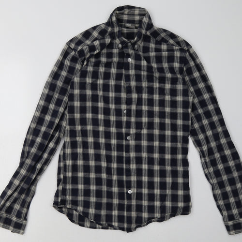 ASOS Mens Blue Check Cotton  Button-Up Size M Collared Button
