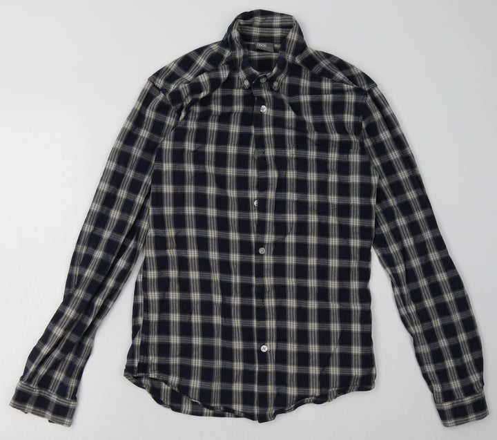 ASOS Mens Blue Check Cotton  Button-Up Size M Collared Button