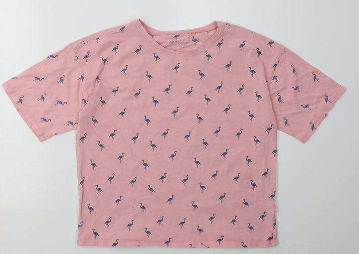 NEXT Girls Pink Polka Dot Cotton Pyjama Top Size 12 Years Pullover - Flamingo Print
