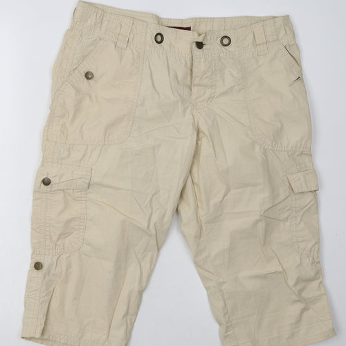 Primark Womens Beige  Cotton Cargo Shorts Size 12 L18 in Regular Button
