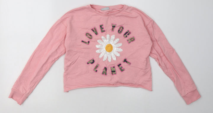 ext Girls Pink  Cotton Basic Casual Size 10 Years Crew Neck Pullover - love your planet