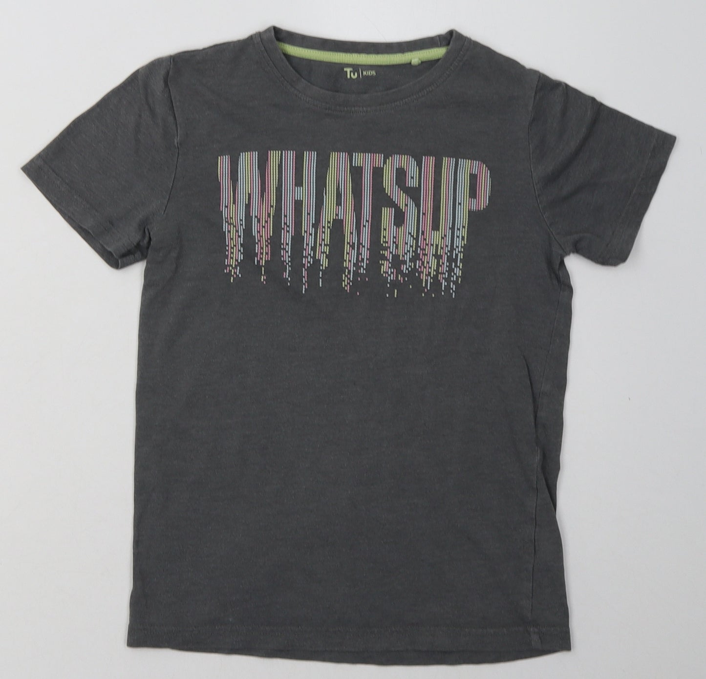 sainsburys Girls Grey  Cotton Basic T-Shirt Size 10 Years Crew Neck Pullover - Whats up