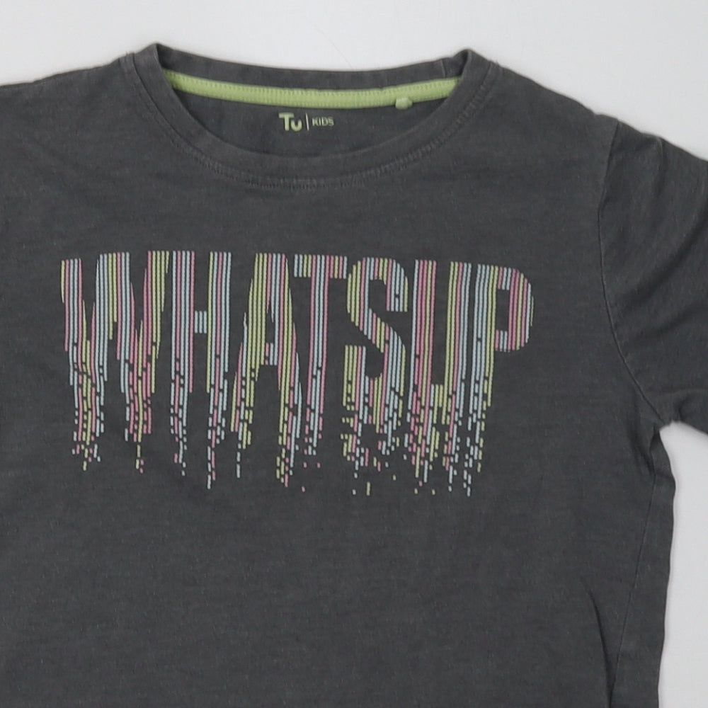 sainsburys Girls Grey  Cotton Basic T-Shirt Size 10 Years Crew Neck Pullover - Whats up