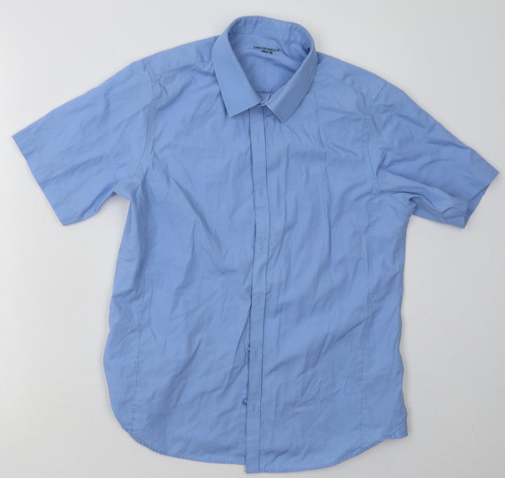 Marks and Spencer Boys Blue Polyester Basic Button-Up Size 12-13 Years Collared Button - School Wear