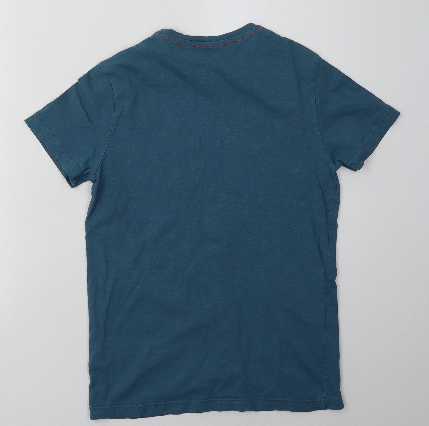 Marks and Spencer Boys Green Geometric Cotton Basic T-Shirt Size 11-12 Years Crew Neck Pullover