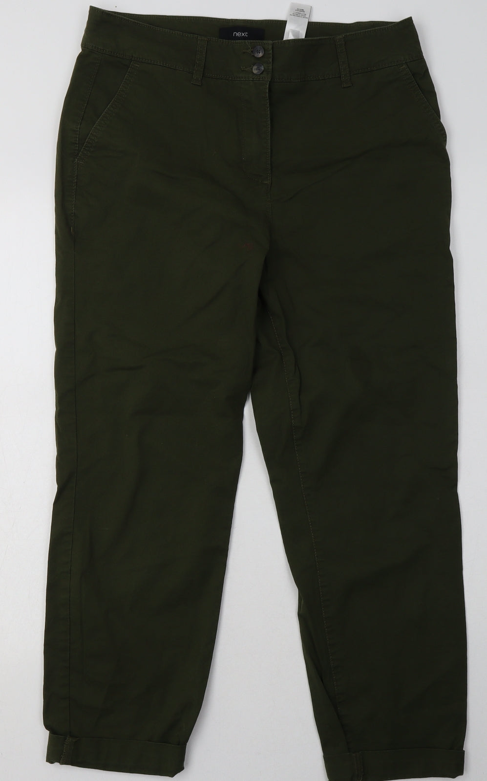 NEXT Womens Green  Cotton Trousers  Size 12 L28 in Regular Button
