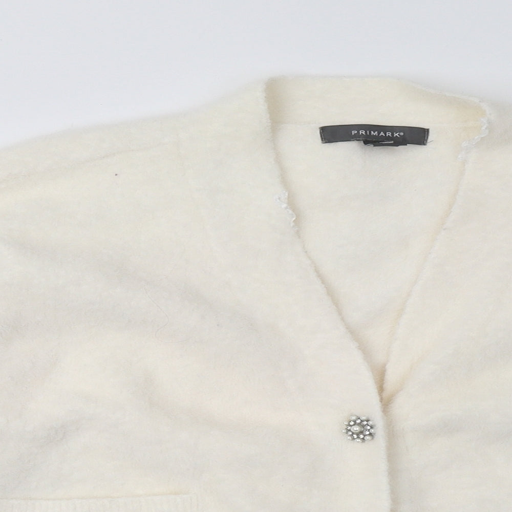 Primark Womens White V-Neck  Nylon Cardigan Jumper Size M