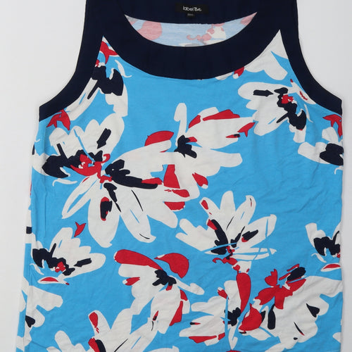 label be Womens Blue Floral Viscose Basic Tank Size 14 Crew Neck