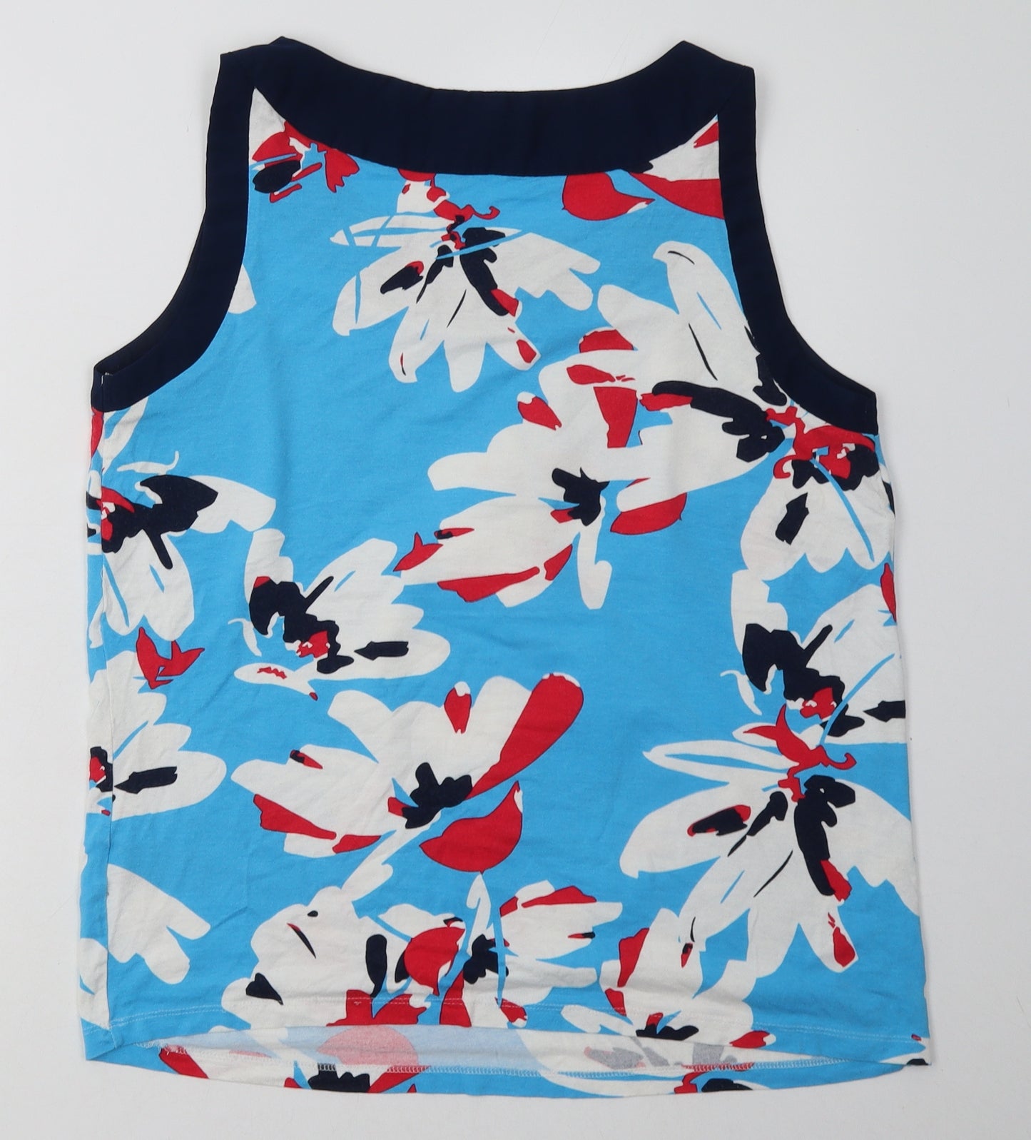 label be Womens Blue Floral Viscose Basic Tank Size 14 Crew Neck