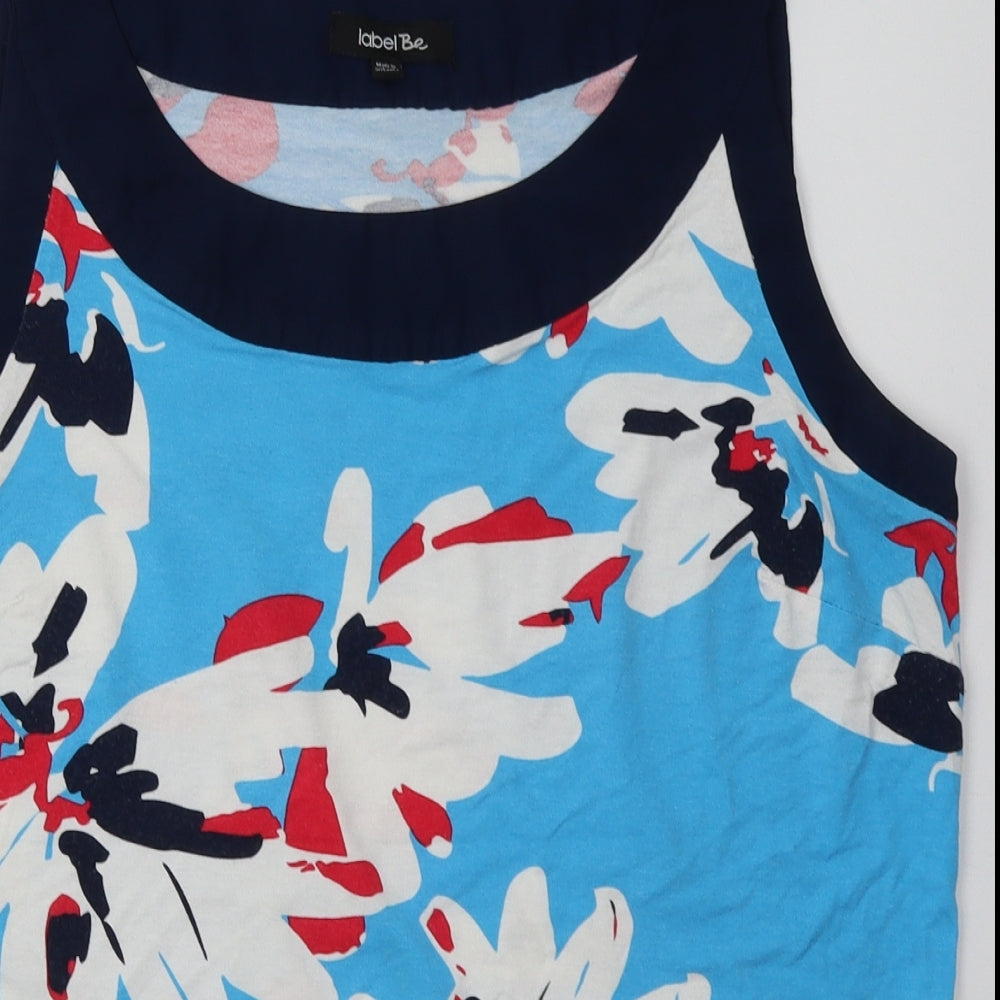 label be Womens Blue Floral Viscose Basic Tank Size 14 Crew Neck