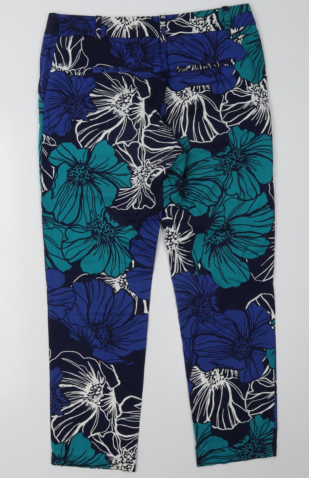 George Womens Blue Floral Cotton Trousers  Size 12 L30 in Regular Hook & Eye