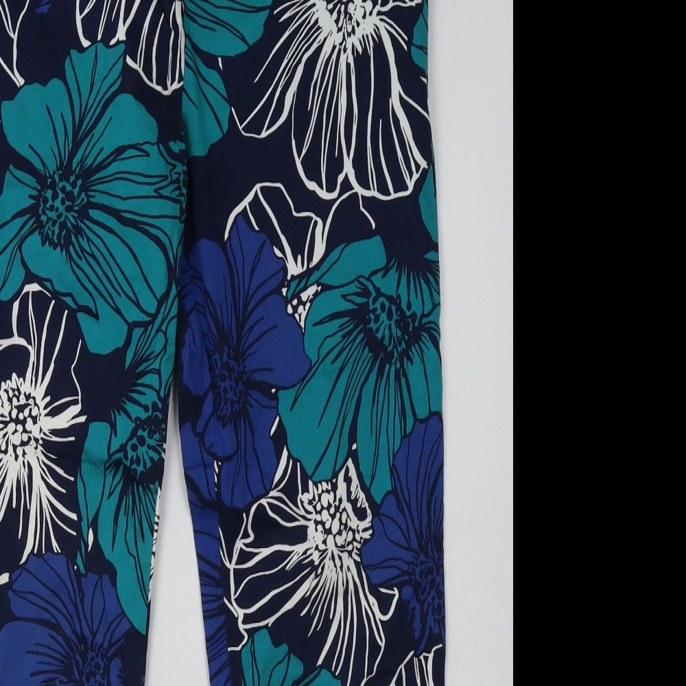George Womens Blue Floral Cotton Trousers  Size 12 L30 in Regular Hook & Eye