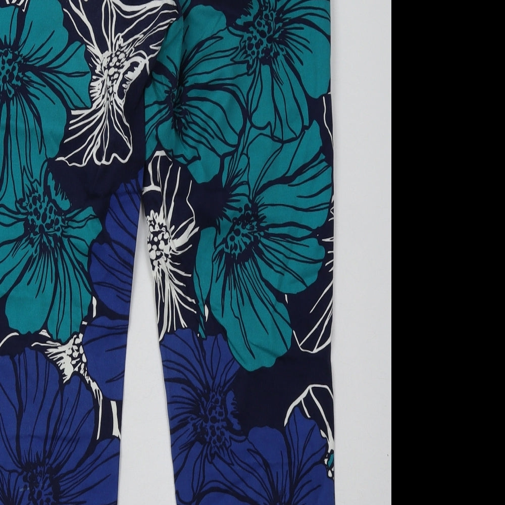 George Womens Blue Floral Cotton Trousers  Size 12 L30 in Regular Hook & Eye