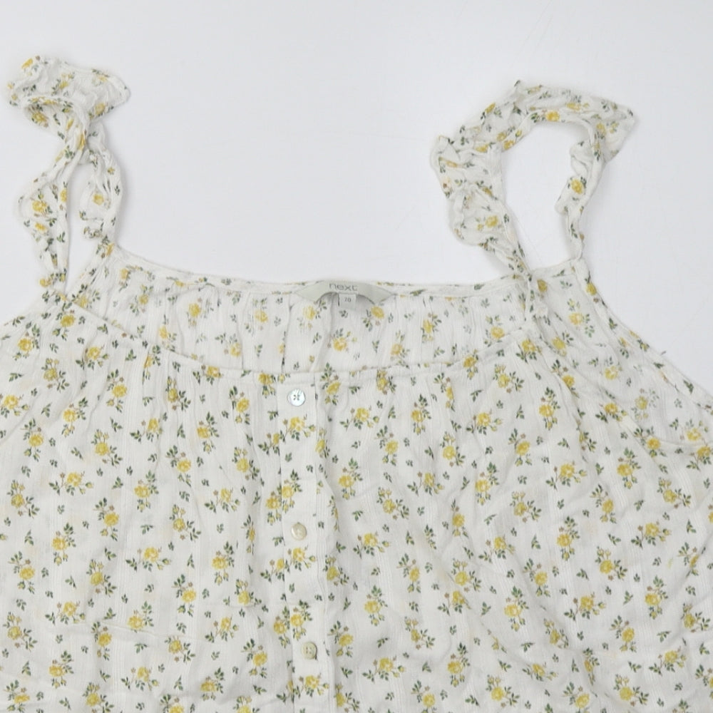 NEXT Womens White Floral Viscose Basic Tank Size 20 Square Neck