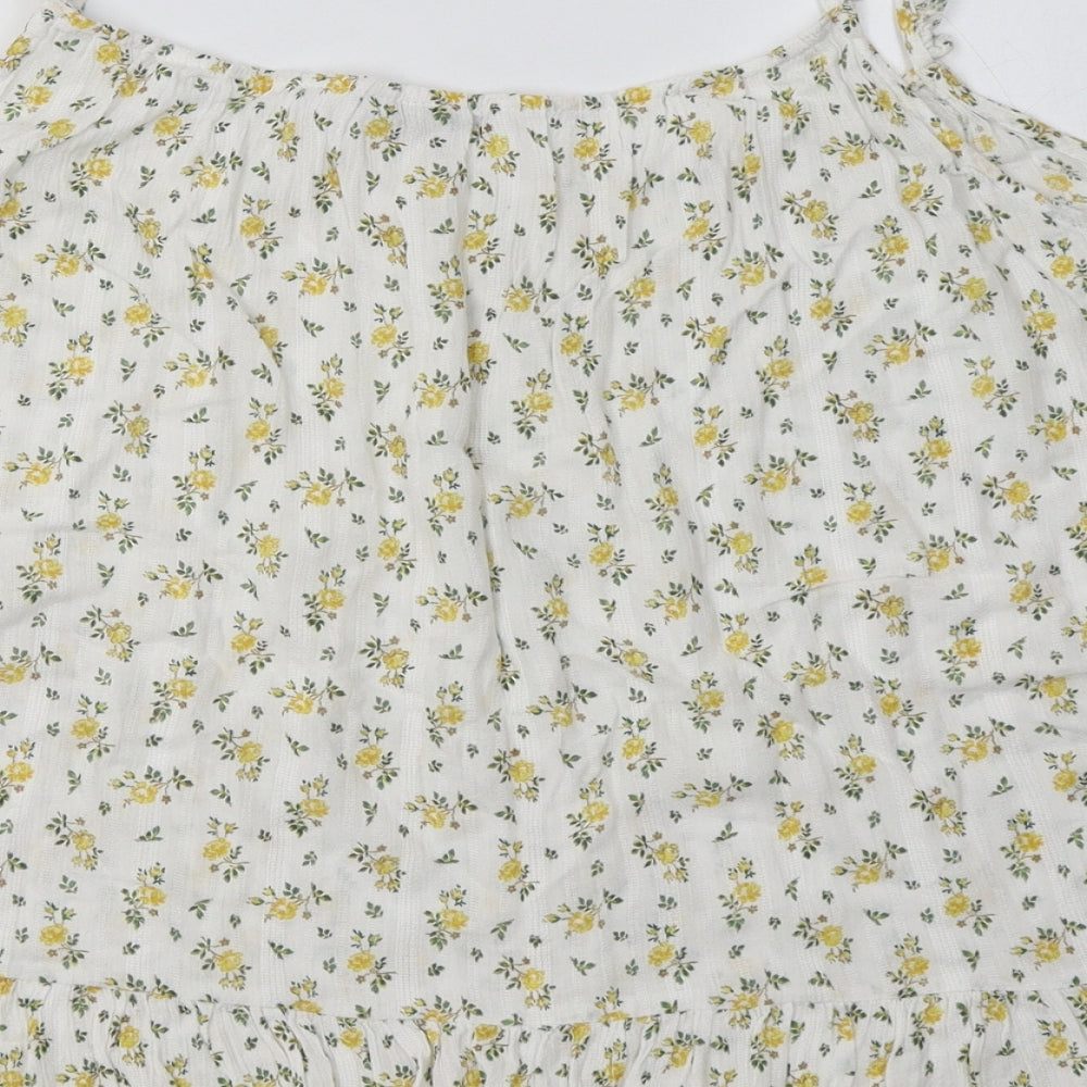 NEXT Womens White Floral Viscose Basic Tank Size 20 Square Neck