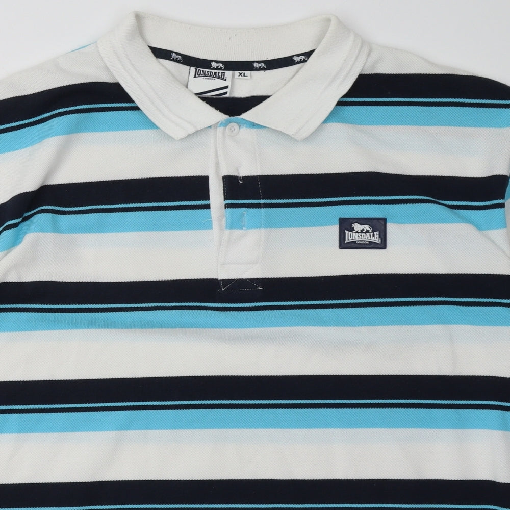 Lonsdale Mens Blue Striped Polyester  Polo Size XL Collared Button
