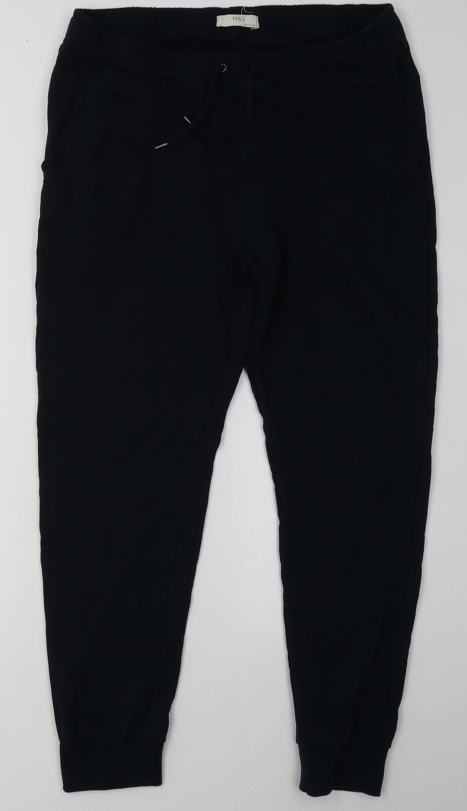 Marks and Spencer Mens Blue  Cotton Jogger Trousers Size L L32 in Regular Tie
