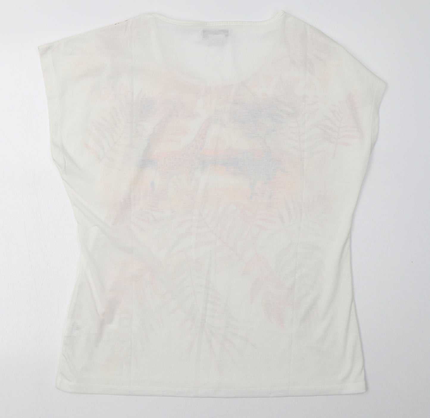 Atlas Womens White Geometric Polyester Basic T-Shirt Size 14 Crew Neck