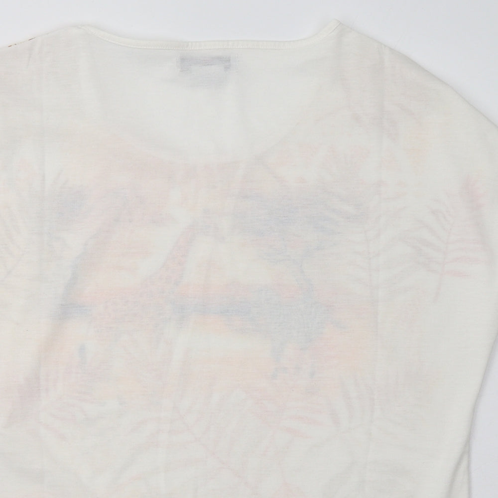 Atlas Womens White Geometric Polyester Basic T-Shirt Size 14 Crew Neck