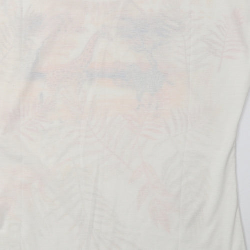 Atlas Womens White Geometric Polyester Basic T-Shirt Size 14 Crew Neck