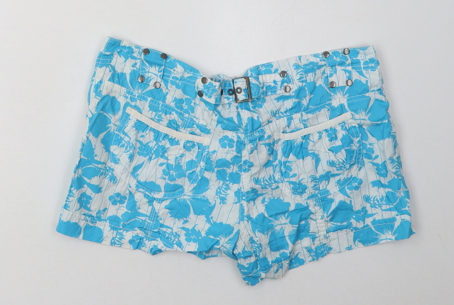 Matalan Womens Blue Geometric Cotton Sweat Shorts Size 12 L4 in Regular Button