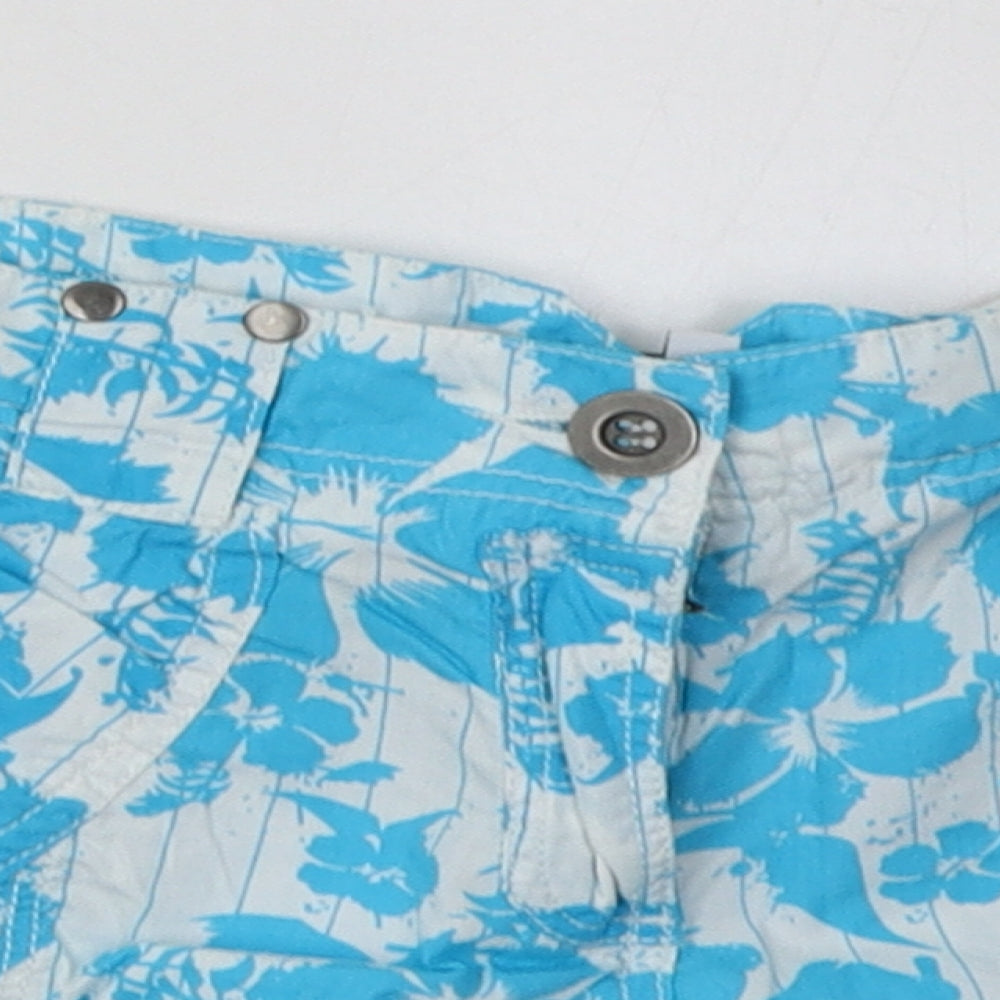 Matalan Womens Blue Geometric Cotton Sweat Shorts Size 12 L4 in Regular Button