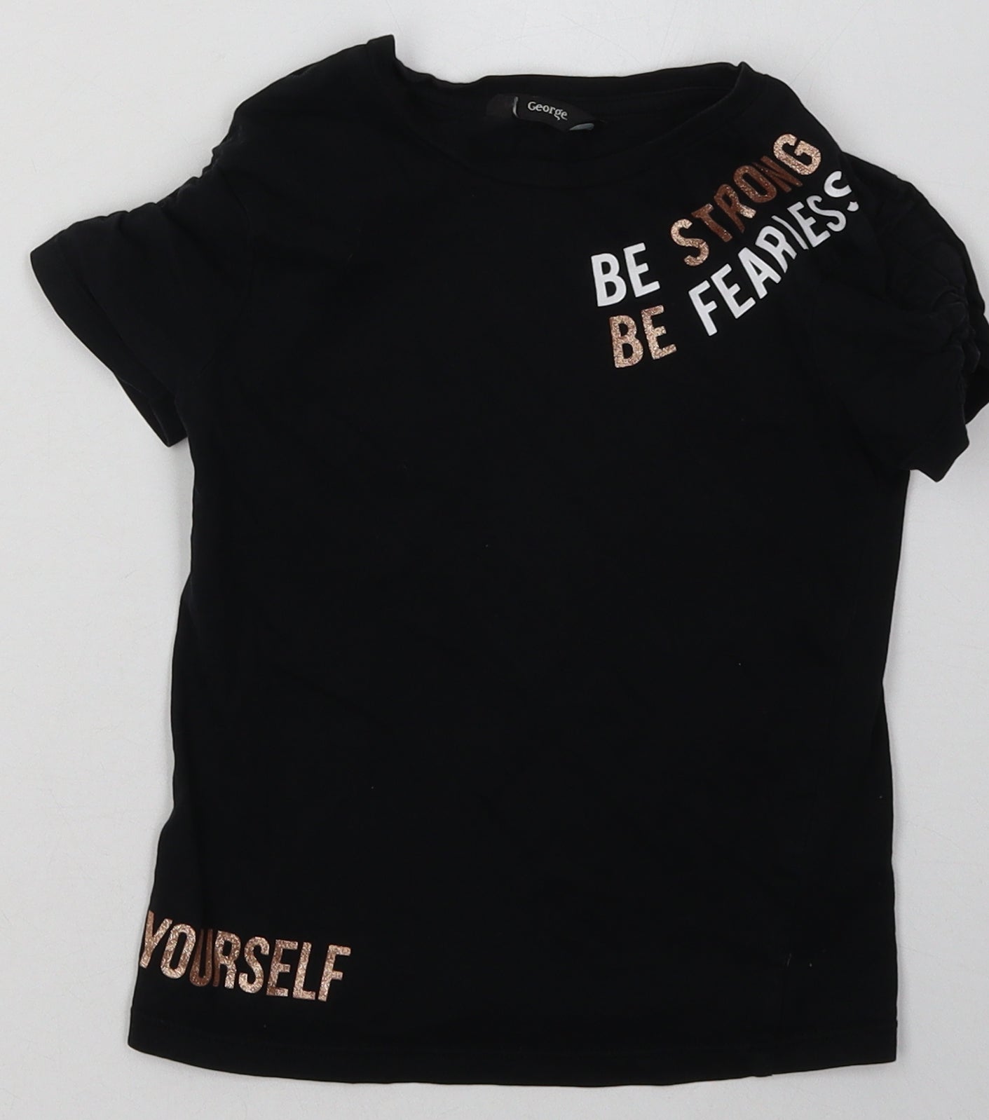George Girls Black  Cotton Basic T-Shirt Size 3-4 Years Crew Neck Pullover - be strong