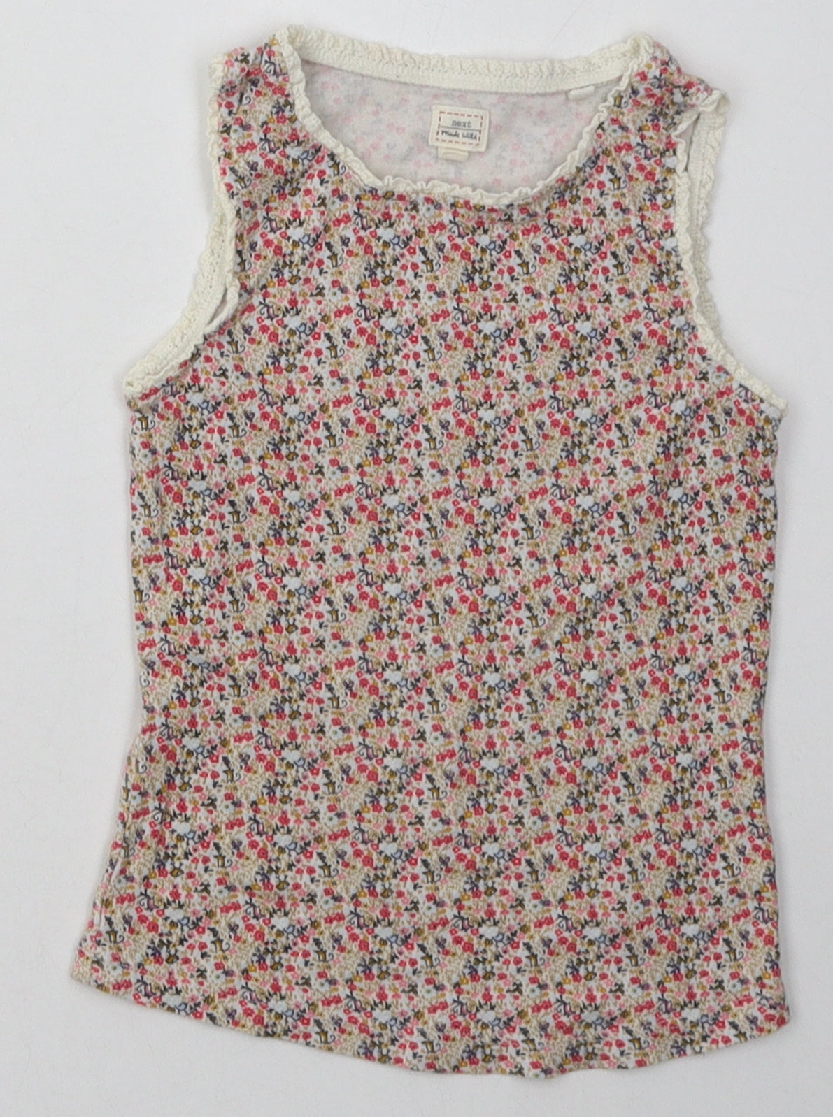 NEXT Girls Pink Floral Cotton Basic Tank Size 5-6 Years Crew Neck Pullover