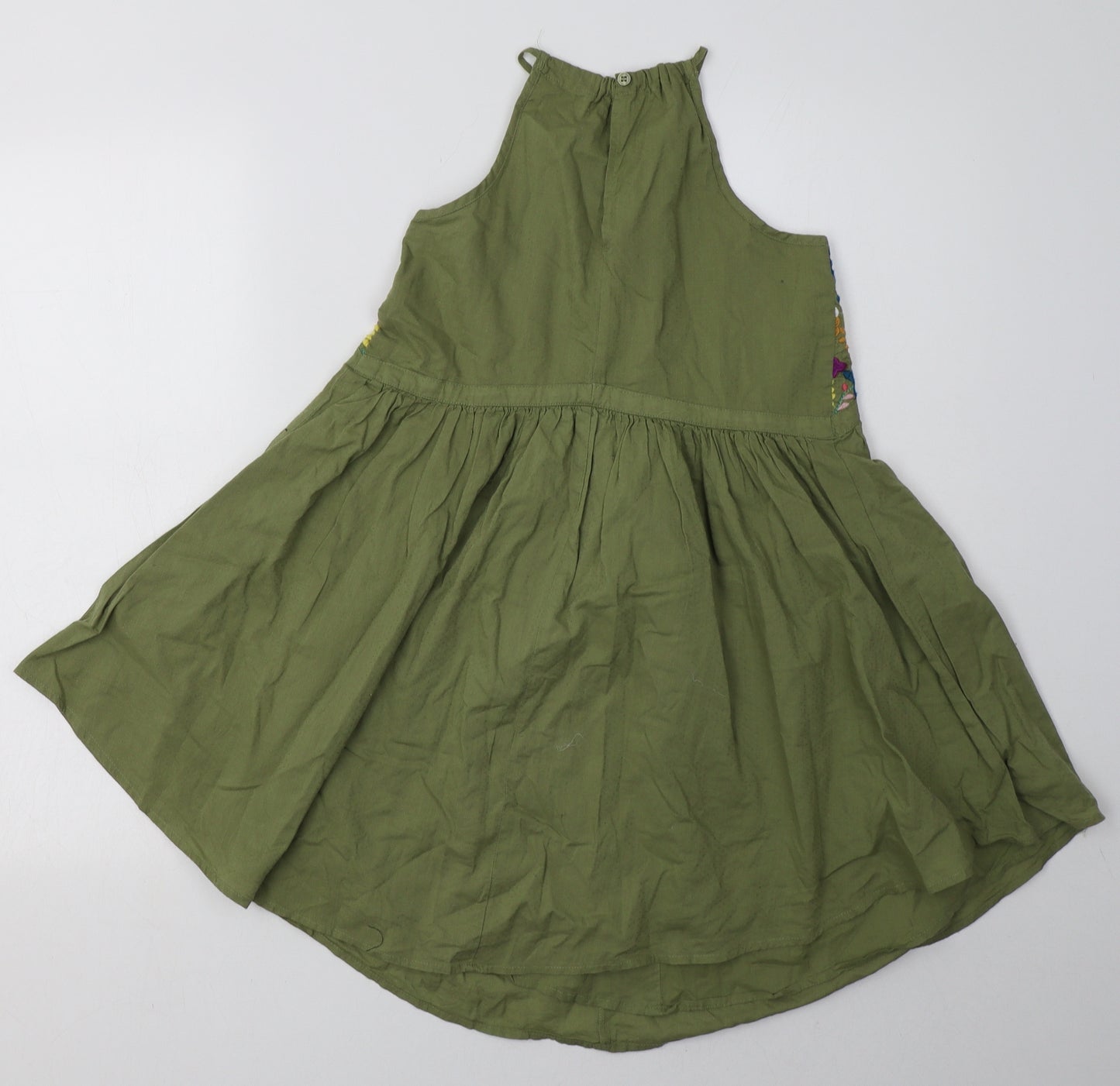 NEXT Girls Green Floral Cotton A-Line  Size 10 Years  V-Neck Button