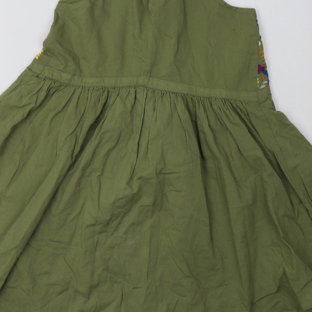 NEXT Girls Green Floral Cotton A-Line  Size 10 Years  V-Neck Button