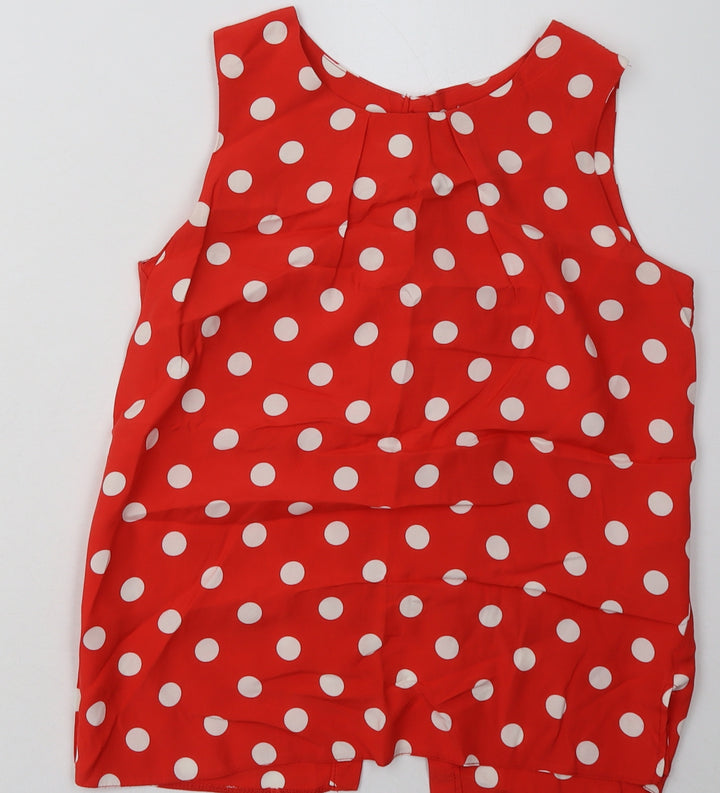 Dorothy Perkins Womens Red Polka Dot Viscose Basic Tank Size 8 Crew Neck