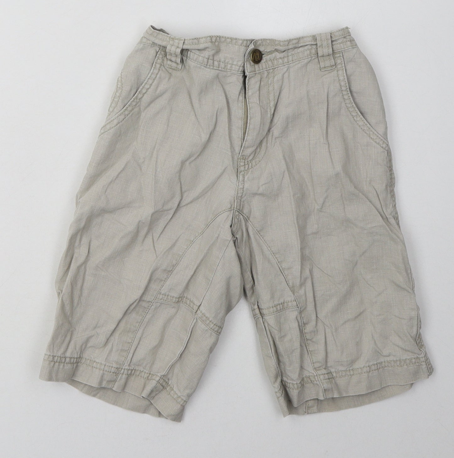 NEXT Boys Beige  Linen Cargo Shorts Size 9 Years  Regular Buckle