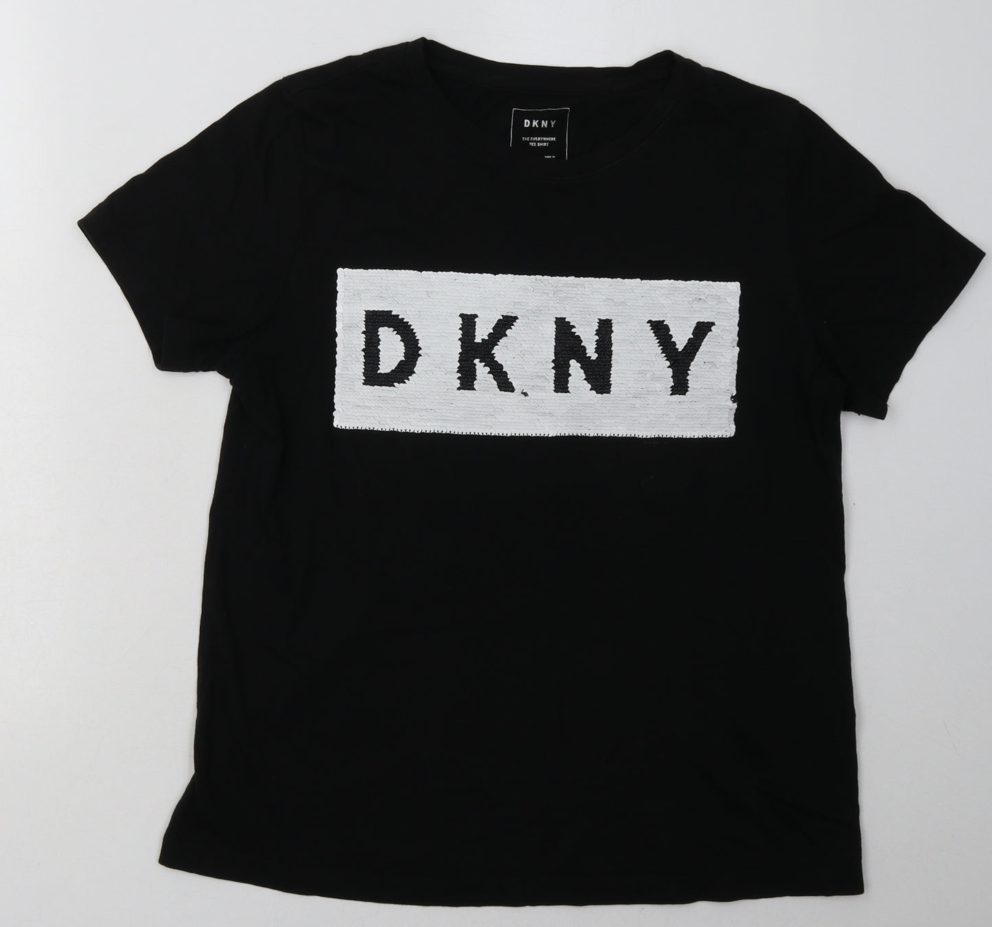 DKNY Womens Black  Cotton Basic T-Shirt Size M Crew Neck - Sequin Detail