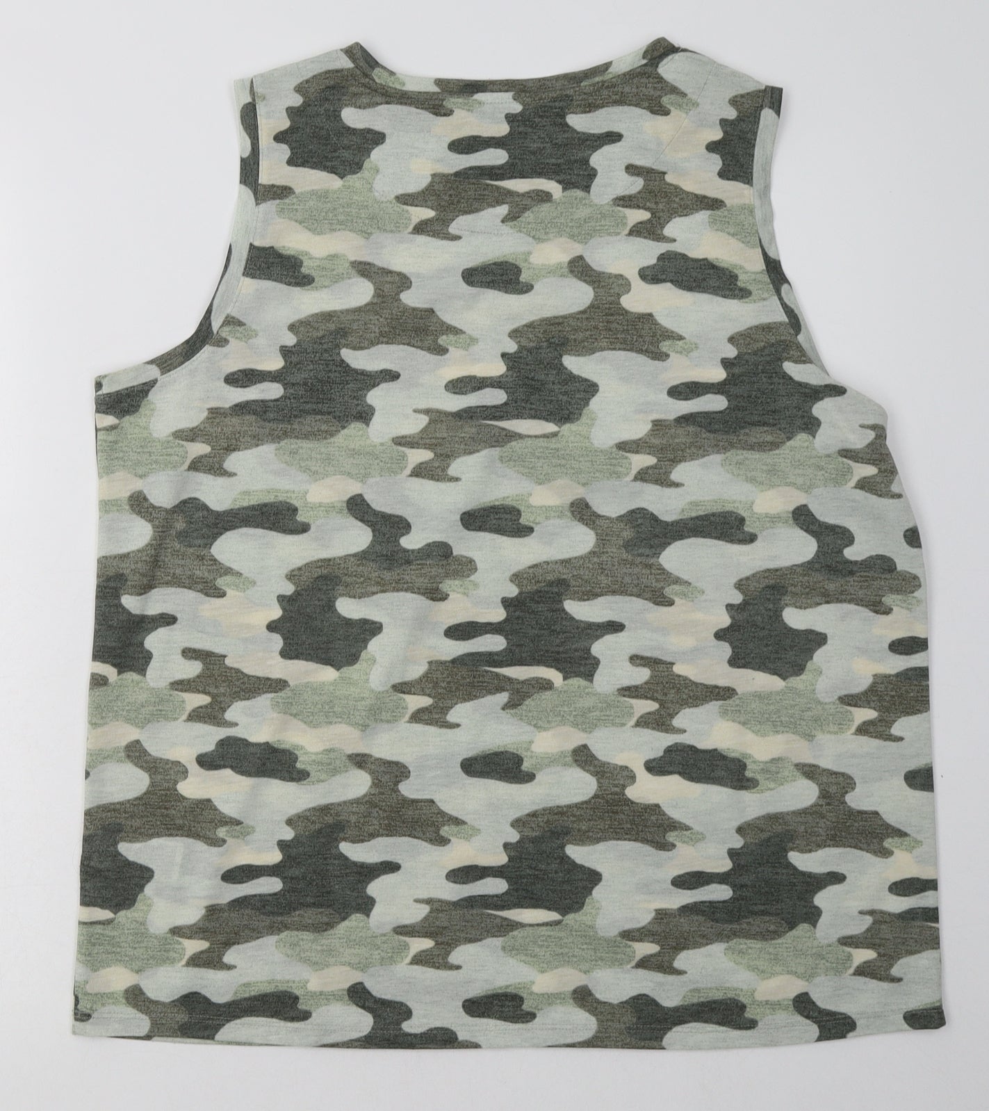Marks and Spencer Womens Green Camouflage Polyester Basic Tank Size 14 Crew Neck