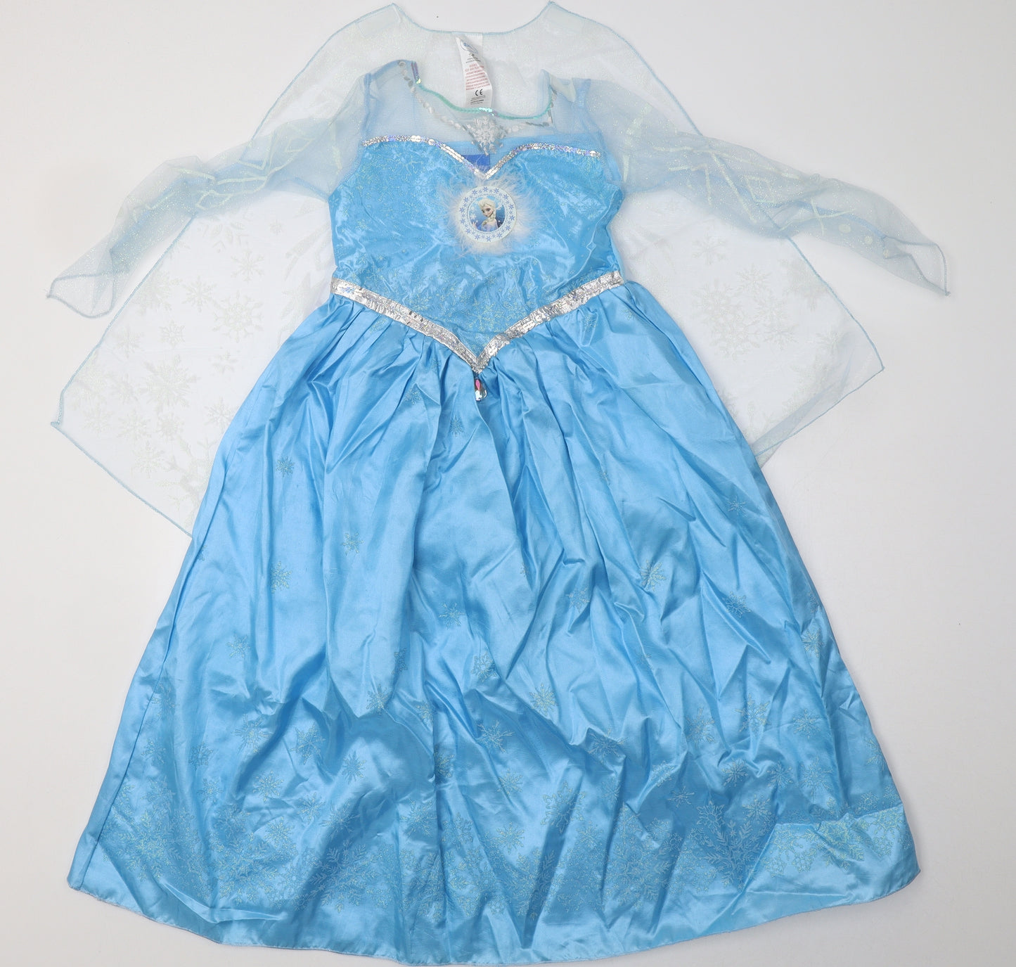 Preworn Girls Blue Geometric Polyester A-Line  Size 7-8 Years  Crew Neck  - Elsa Fancy dress with cape
