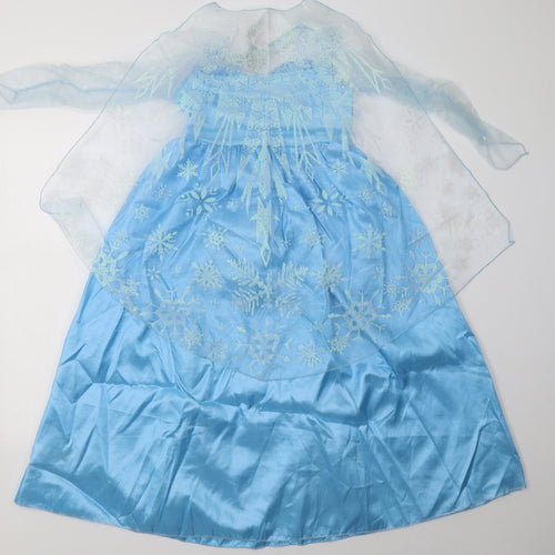 Preworn Girls Blue Geometric Polyester A-Line  Size 7-8 Years  Crew Neck  - Elsa Fancy dress with cape