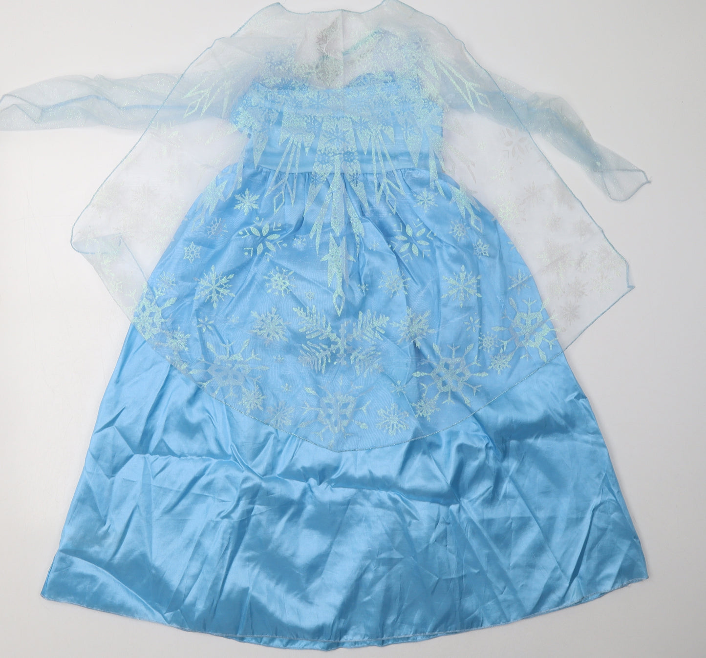 Preworn Girls Blue Geometric Polyester A-Line  Size 7-8 Years  Crew Neck  - Elsa Fancy dress with cape